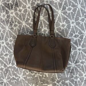 Perlina Genuine Leather Brown Pebbled Shoulder Tote Bag Gold Hardware